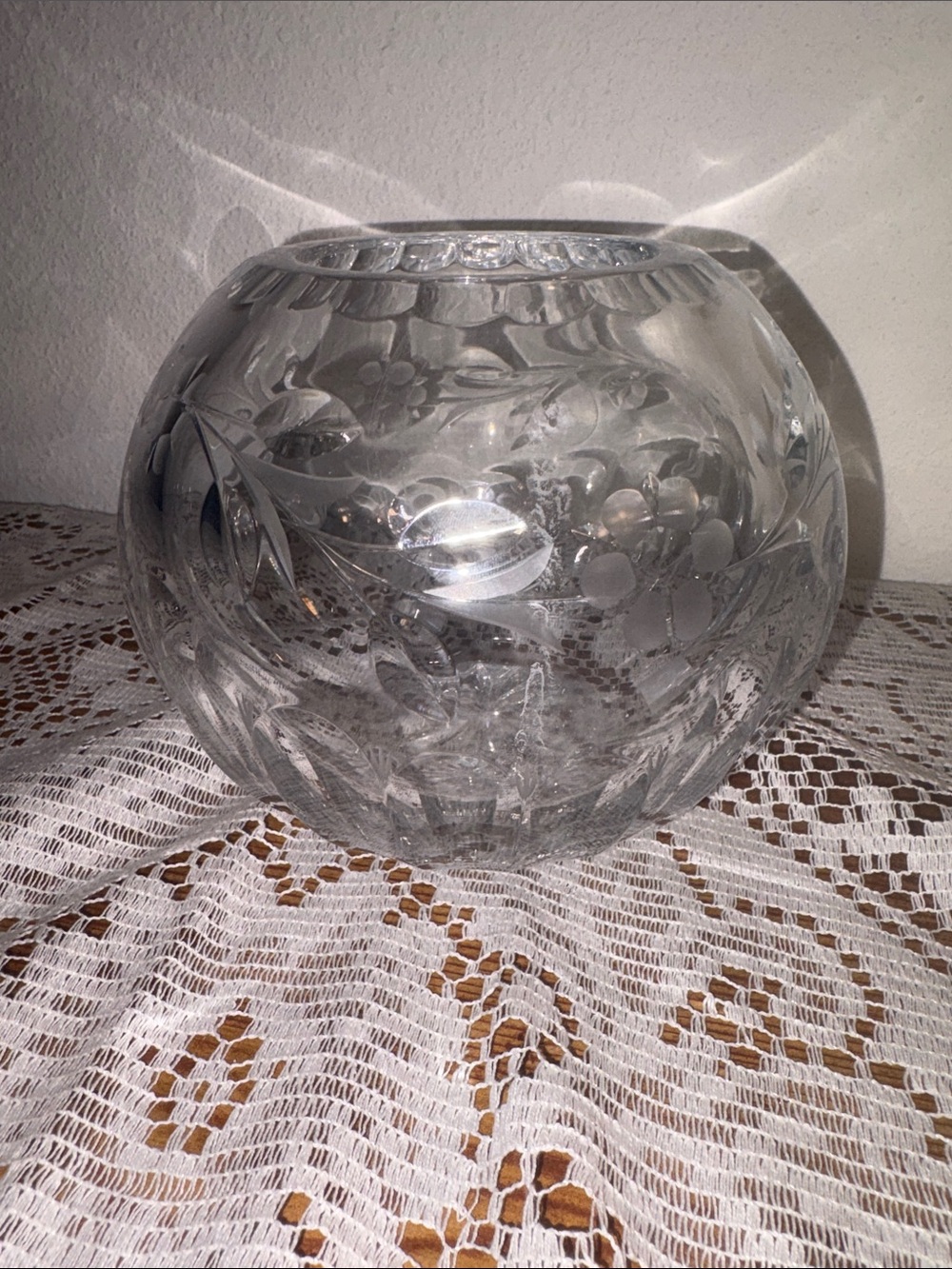 Decorative Clear Etched Glass Floral Bowl - Unbranded